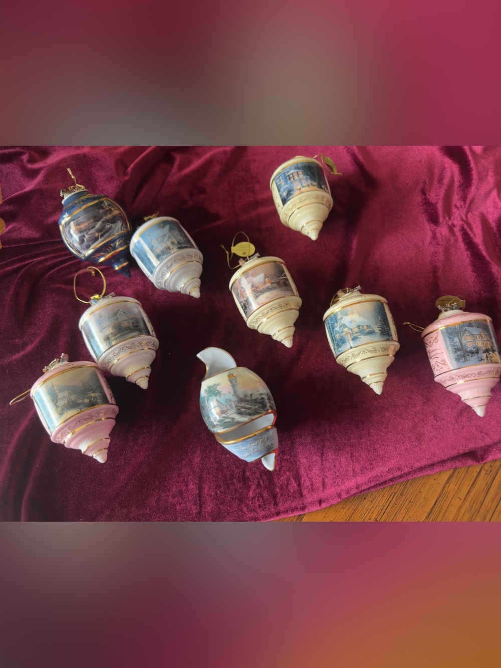 Thomas Kinkade Heirloom Glass Christmas Ornaments – Set of 9